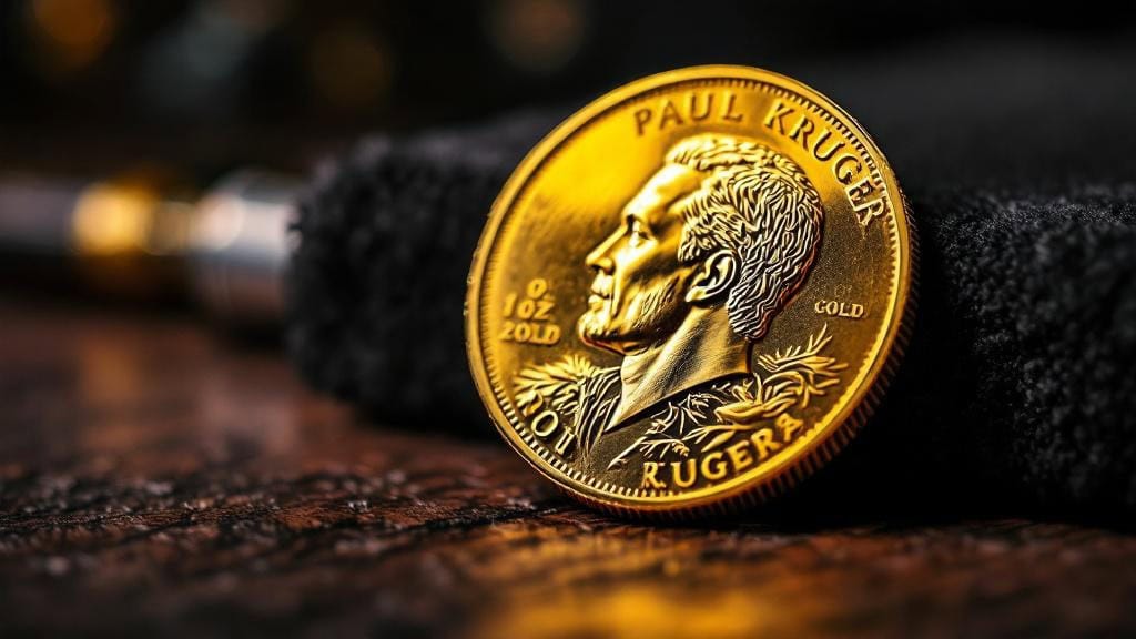 Goldene Krügerrand-Münze mit Paul-Kruger-Porträt