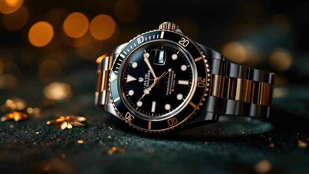 Luxuriöse schwarze Armbanduhr mit Goldakzenten