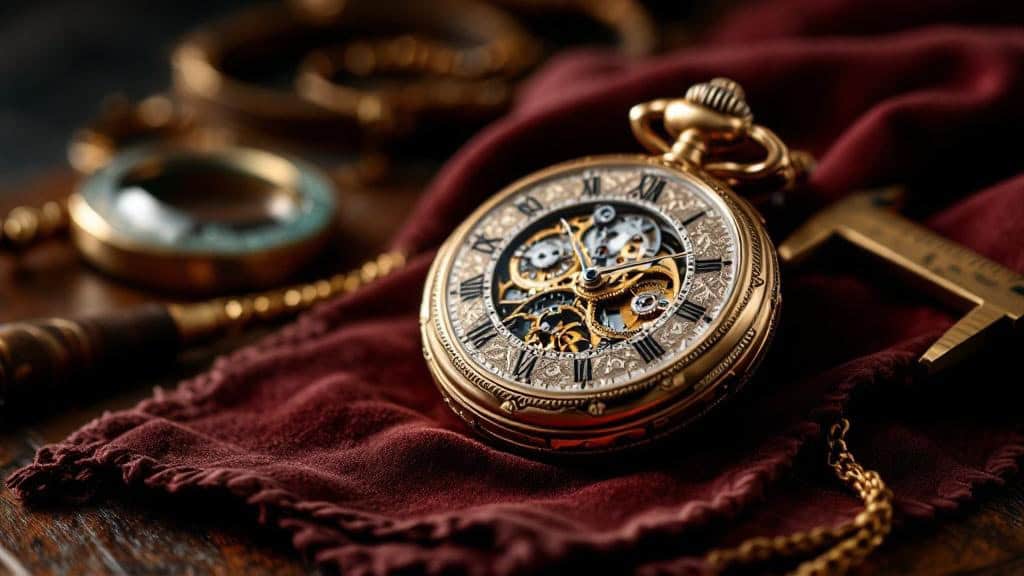 Antike goldene Taschenuhr mit offenem Uhrwerk