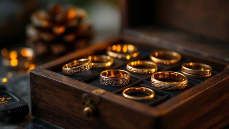 Goldene Ringe in hölzerner Schmuckschatulle